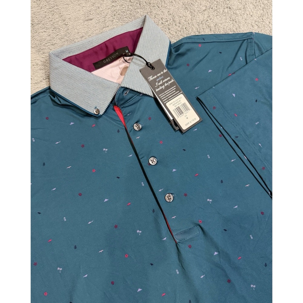 Greyson Golf Shirt Polo Spirit of Lanai Print Men's M Sea Turtle Deep-Teal